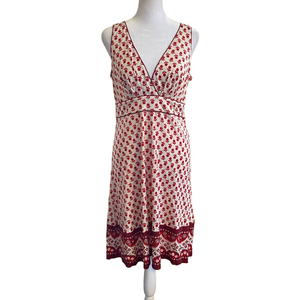 Tory Burch Red and Cream Floral Silk Midi Dress
